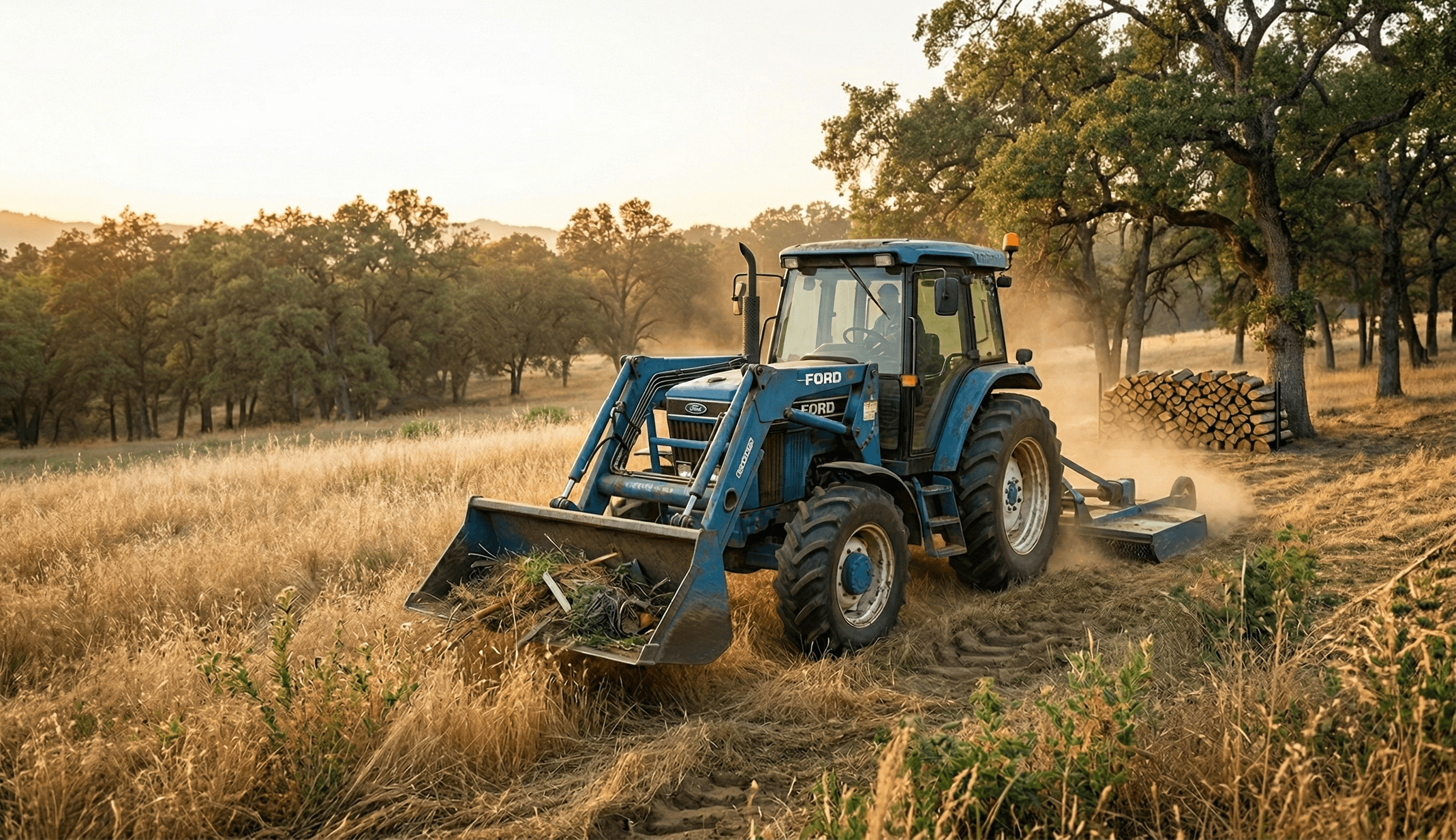 Maples Landscaping tractor at work in Mendocino County