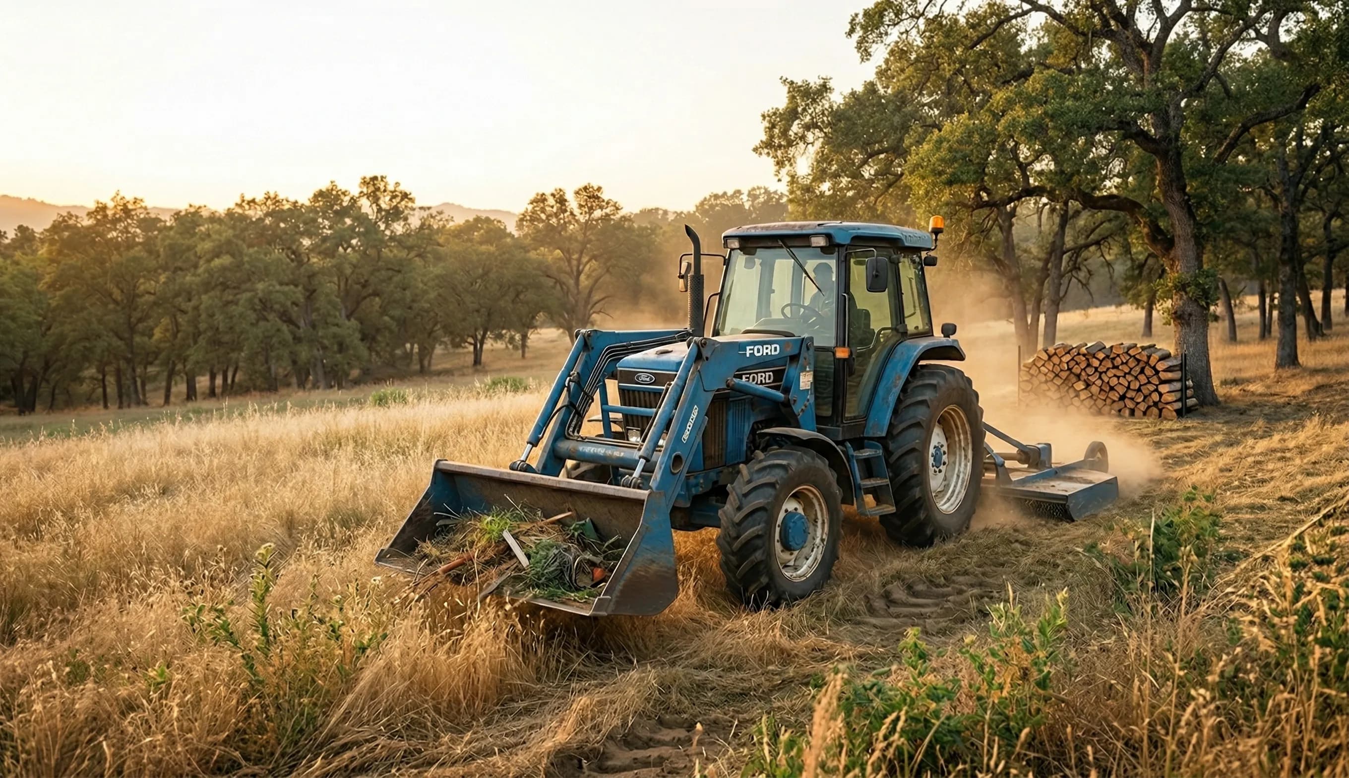 Maples Landscaping tractor clearing land in Mendocino County, CA