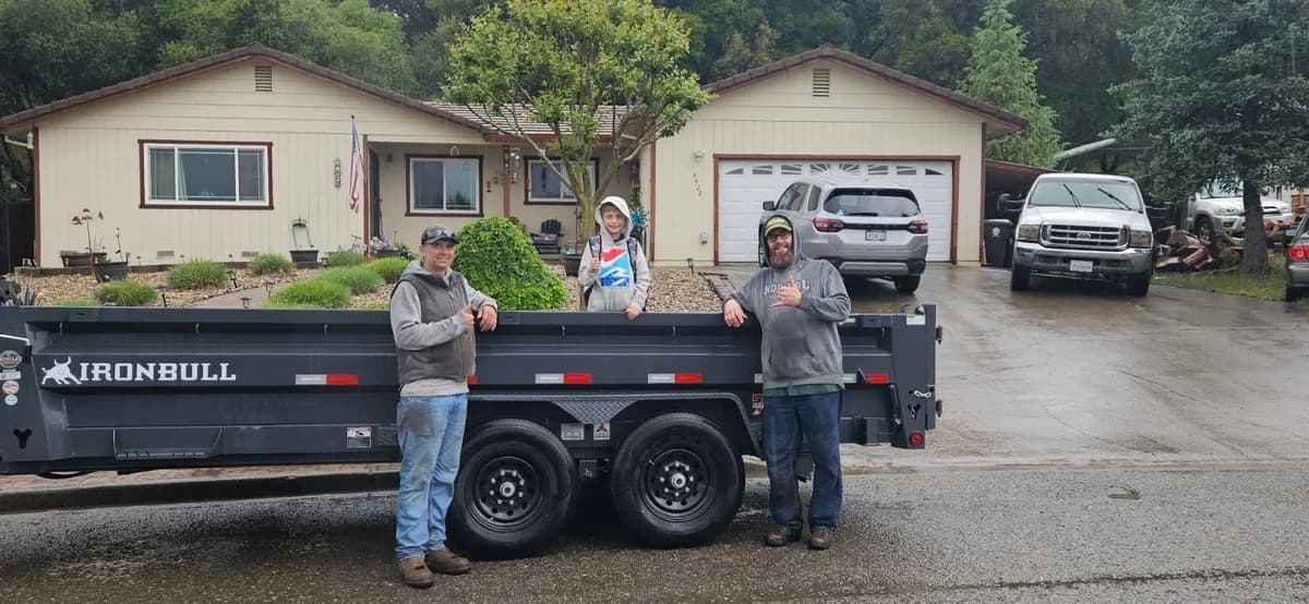 Maples Landscaping crew with their Iron Bull trailer on a Mendocino County job